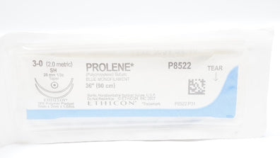 Ethicon P8522 3-0 PROLEN Polypropylene Stre SH 26mm 1/2c Taper 36inch (x)